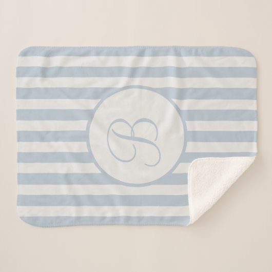 Streifen Blaues Nebel aus weißem Monogramm Sherpadecke (Vorderseite (Horizontal))