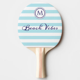 Streifen Blue White Beach Vibes Coastal Monogram Tischtennis Schläger