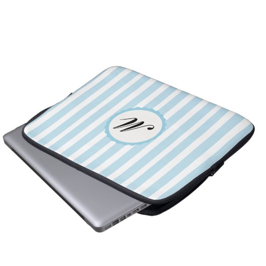 Streifen Blue White Custom Monogram Laptop Sleeve (Vorne Knopf)
