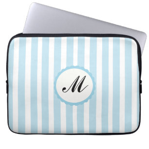 Streifen Blue White Custom Monogram Laptop Sleeve
