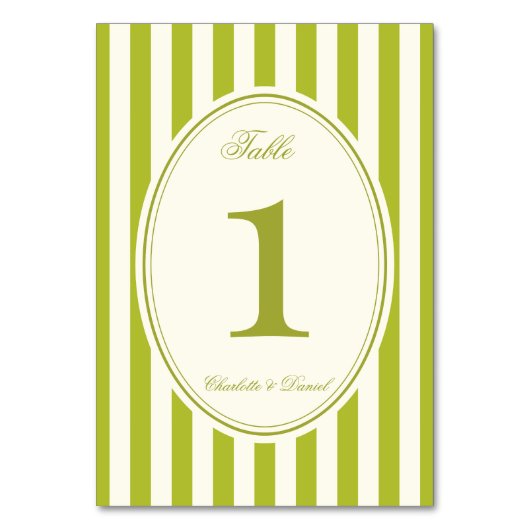 Streifen Braut Hochzeit Chartreuse Tischnummer (Vorderseite)