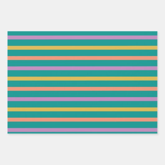 Streifen Bright Orange Grün und Lila Geschenkpapier Set (Vorderseite)