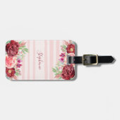 Streifen Burgundy Blush Floral Monogram Gepäckanhänger (Vorderseite horizontal)