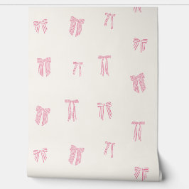 Streifen Coquette Bows pink auf Creme Tapete