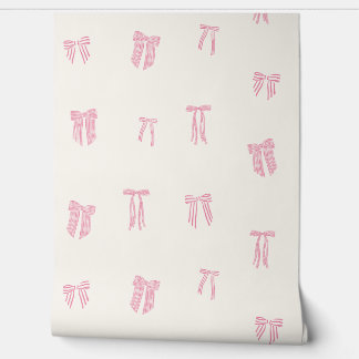 Streifen Coquette Bows pink auf Creme Tapete