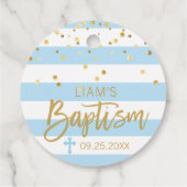 Streifen Cross Paste BLAU Gold BOY BAPTISM Geschenkanhänger (Rückseite)