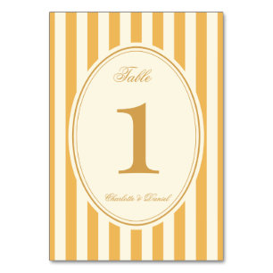 Streifen Custom Senfgelb Hochzeit Tischnummer