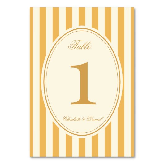Streifen Custom Senfgelb Hochzeit Tischnummer (Vorderseite)