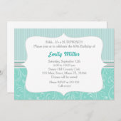 Streifen Damask Turquoise 60. Geburtstag Einladung (Vorne/Hinten)