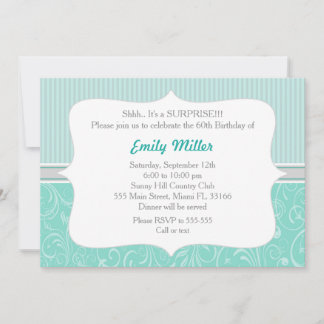 Streifen Damask Turquoise 60. Geburtstag Einladung