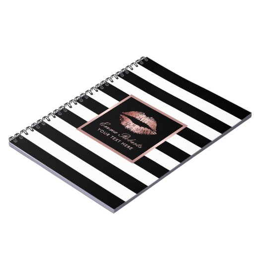 Streifen der Rosen-Goldlippenmodernes Schwarzes u. Notizblock (Linke Seite)