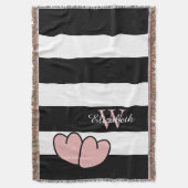 STREIFEN DES CHIC-THROW_PINK HEARTS/BLACK/WHITE DECKE (Vorderseite Vertikal)