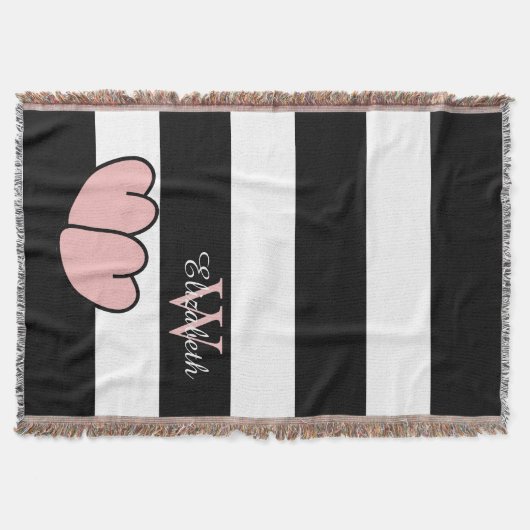 STREIFEN DES CHIC-THROW_PINK HEARTS/BLACK/WHITE DECKE (Vorderseite)
