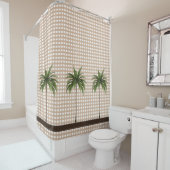 Streifen | des Gingham-Karo-| Brown drei Palmen Duschvorhang (Beispiel)