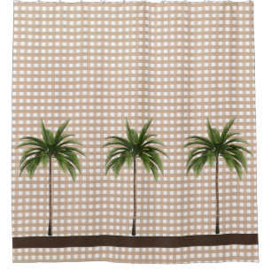 Streifen des Gingham-Karo- Brown drei Palmen Duschvorhang