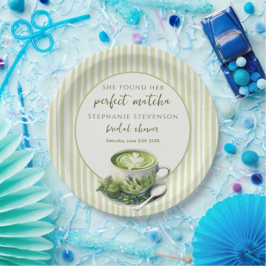 Streifen, die sie ihr perfektes Matcha-Brautparty Pappteller (Party)