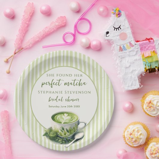 Streifen, die sie ihr perfektes Matcha-Brautparty  Pappteller (Party)