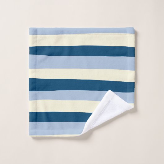 Streifen - dunkelblau, hellblau und creme badhandtuch set (Waschlappen)