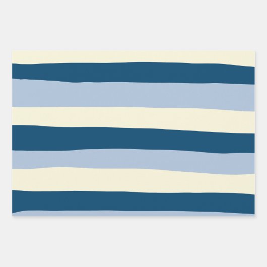Streifen - dunkelblau, hellblau und creme geschenkpapier set (Vorderseite 3)