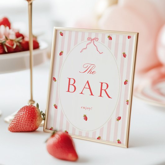 Streifen & Erdbeeren BAR-Tischschild Poster