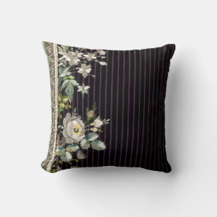 Streifen Floral Vintag Elegantes Brokade Button St Kissen