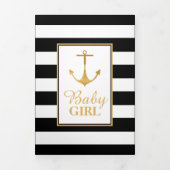 Streifen Gold Anker, 5 Foto Collage Baby Birth Dreifach Gefaltete Ankündigung (Cover)