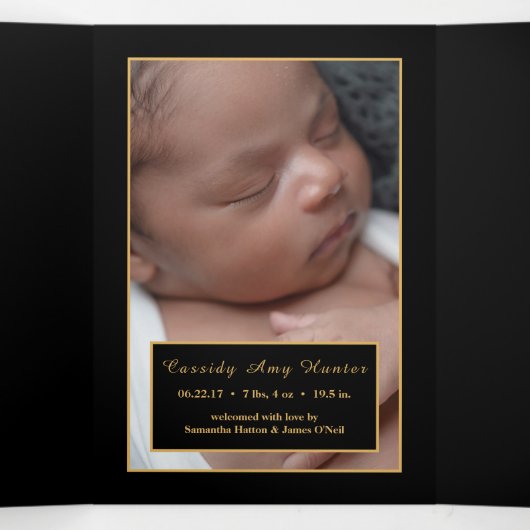 Streifen Gold Anker, 5 Foto Collage Baby Birth Dreifach Gefaltete Ankündigung (Innenseite Mitte)