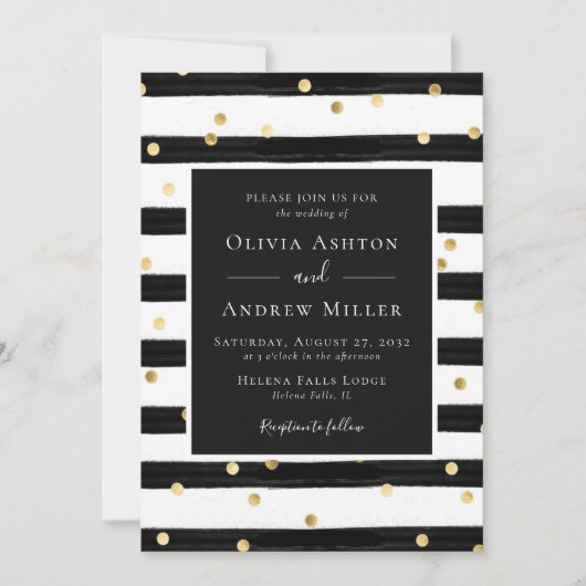 Streifen Gold Foil Spots QR in einer Hochzeit Einladung (Vorderseite)