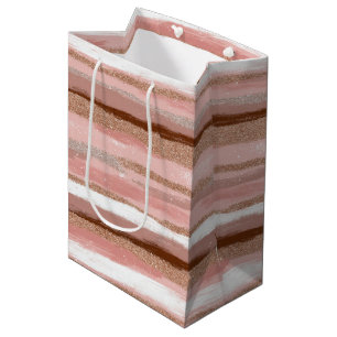 Streifen Gold Glitzer Rosa Geschenktasche Mittlere Geschenktüte