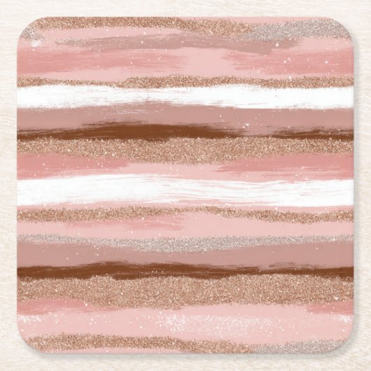 Streifen Gold Glitzer Rosa Paper Untersetzer (Vorderseite)