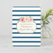 Streifen Gold Pink Brautparty Einladung (Stehend Vorderseite)