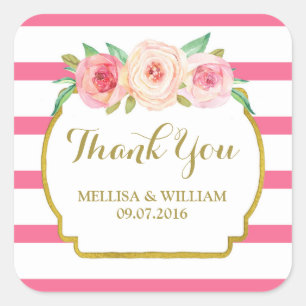 Streifen Gold Pink Gastgeschenk Hochzeit Tags Quadratischer Aufkleber