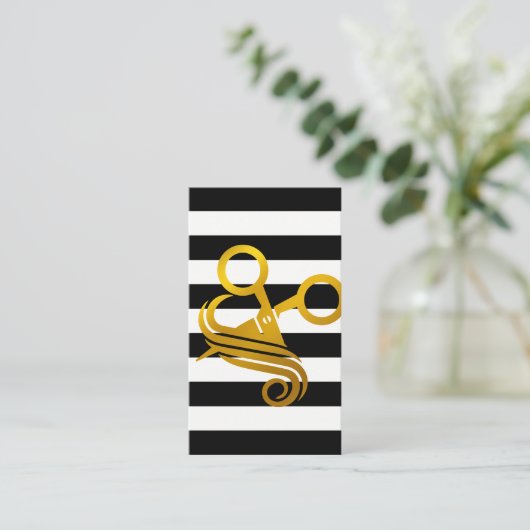 Streifen | Goldene Schere Terminkarte (Stehend Vorderseite)