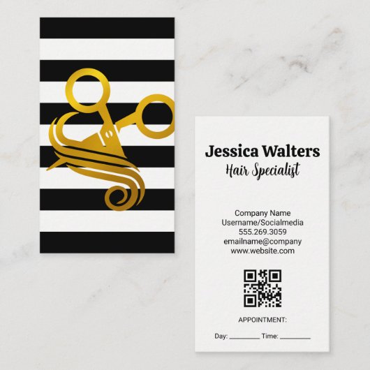 Streifen | Goldene Schere Terminkarte (Vorne/Hinten)