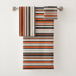 Streifen Grau Orange Minimales Muster Badhandtuch Set