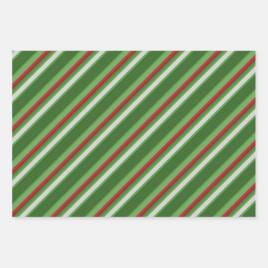 Streifen Grün, Rot und Weiß Weihnachten Geschenkpapier Set (Vorderseite)