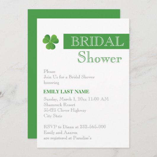Streifen & grünes Klee Irish Hochzeitssemble Braut Einladung (Vorne/Hinten)