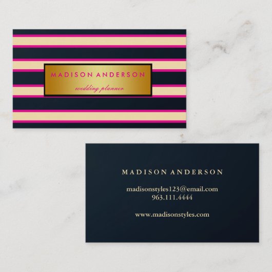 Streifen in Gold, rosa und weiß Visitenkarte (Vorne/Hinten)