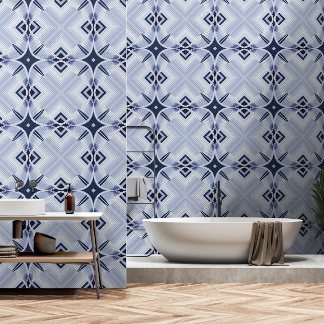 Streifen in harmonischem Blau und Grau Tapete (Badezimmer)