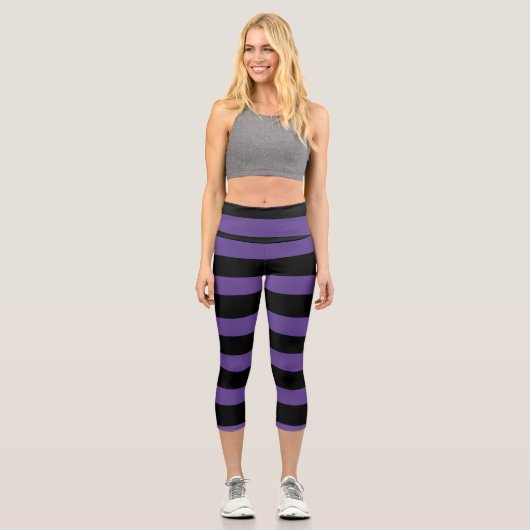 Streifen in Lila und schwarz Capri Leggings (Vorderseite)