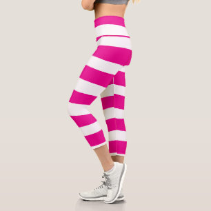 Streifen in Magenta und Weiß Capri Leggings