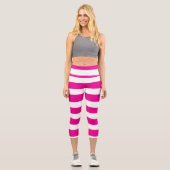 Streifen in Magenta und Weiß Capri Leggings (Vorderseite)