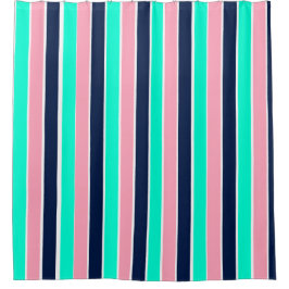 Streifen in Minzgrün, Rosa und Navy Blue Duschvorhang