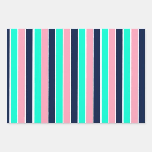 Streifen in Minzgrün, Rosa und Navy Blue Geschenkpapier Set (Vorderseite 3)
