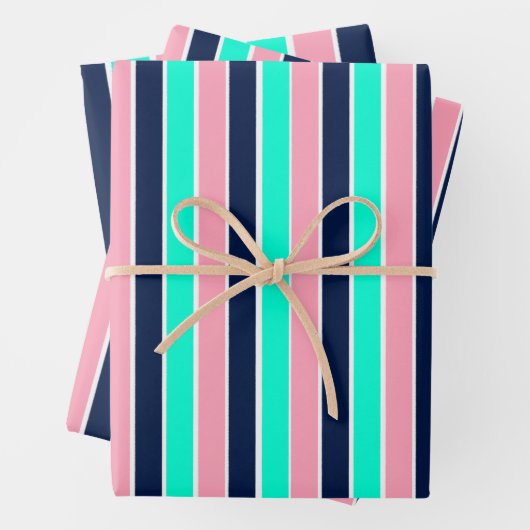 Streifen in Minzgrün, Rosa und Navy Blue Geschenkpapier Set (Beispiel)
