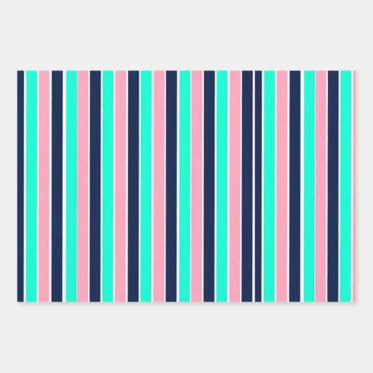 Streifen in Minzgrün, Rosa und Navy Blue Geschenkpapier Set (Vorderseite)