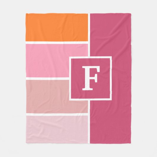 Streifen in rosa, weiß und orange mit Monogramm Fleecedecke (Vorderseite)