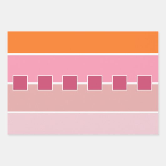 Streifen in rosa, weiß und orange mit Monogramm Geschenkpapier Set (Vorderseite 3)