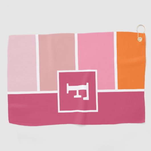 Streifen in rosa, weiß und orange mit Monogramm Golfhandtuch (Horizontal)