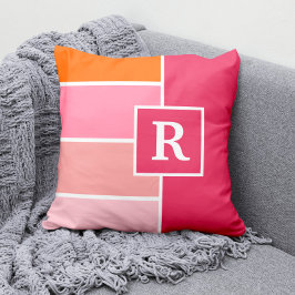 Streifen in rosa, weiß und orange mit Monogramm Kissen
